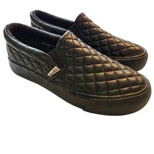MUDD Women Black Shoes Beyley Quilted Twin Gore Size 8 Med Platform Loafers EUC